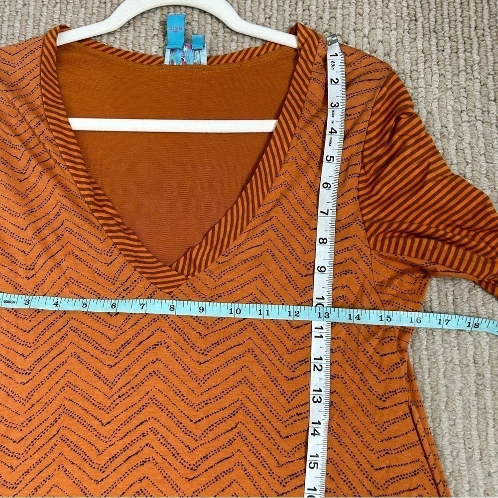 Plenty By Tracy Reese V-Neck Chevron Split Stripe Tie Die Silk Trim Dress - Picture 14 of 15